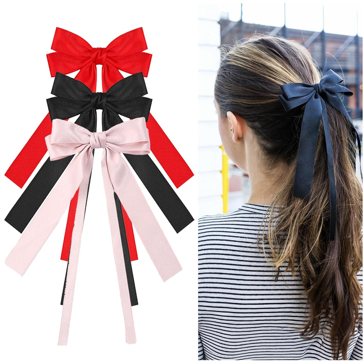 Styla Satin Bow Hair Clip Set