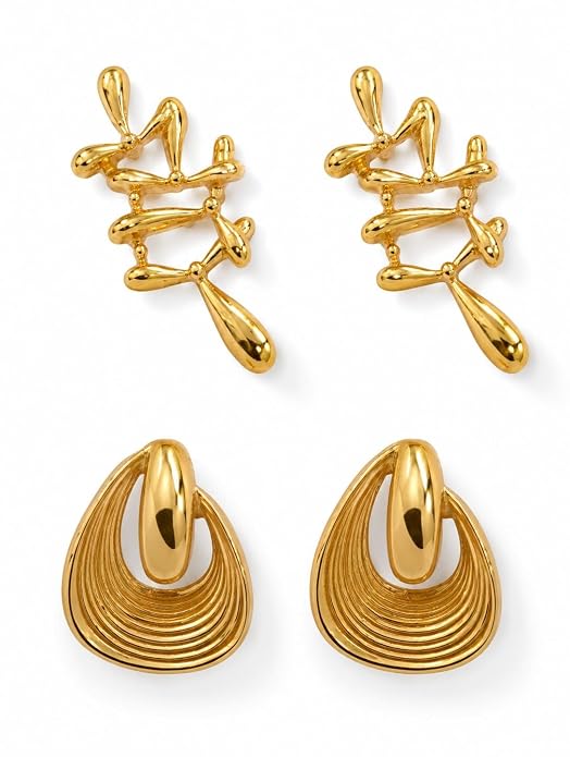 18k Gold Abstract Sculptural Drop Earrings