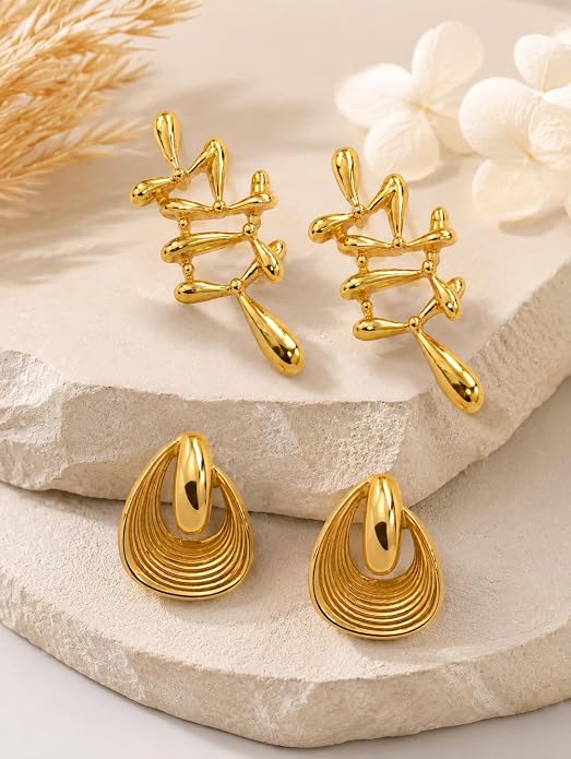 18k Gold Abstract Sculptural Drop Earrings