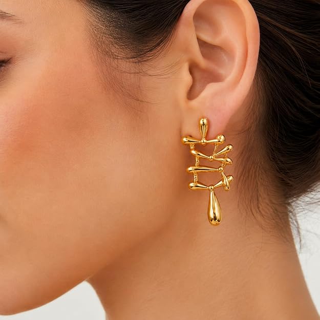18k Gold Abstract Sculptural Drop Earrings