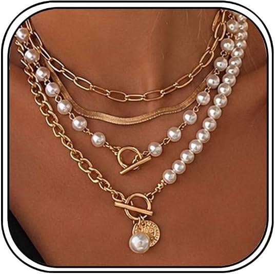 Chunky Gold & Pearl Necklace Set