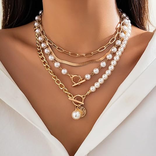 Chunky Gold & Pearl Necklace Set