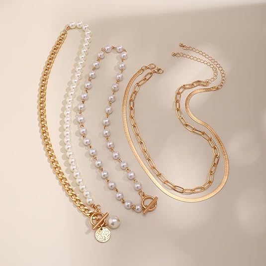 Chunky Gold & Pearl Necklace Set