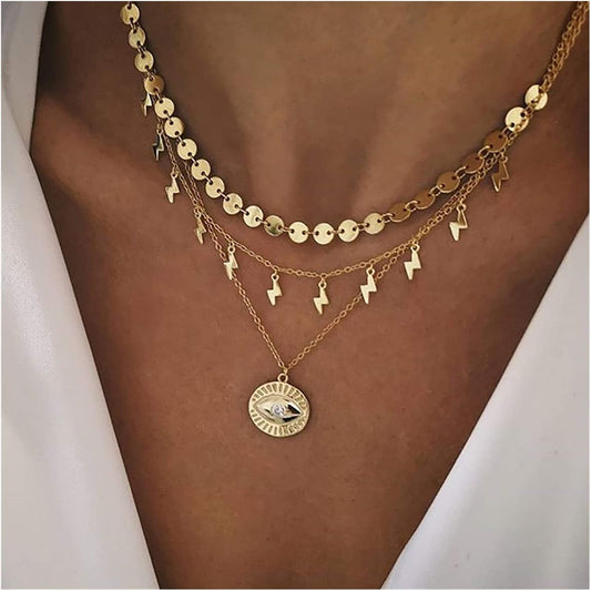 Multi-Element Layered Gold Necklace