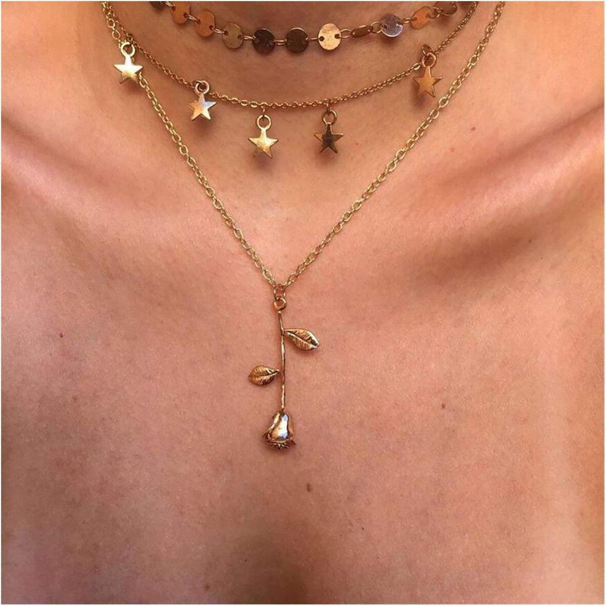 Multi-Element Layered Gold Necklace