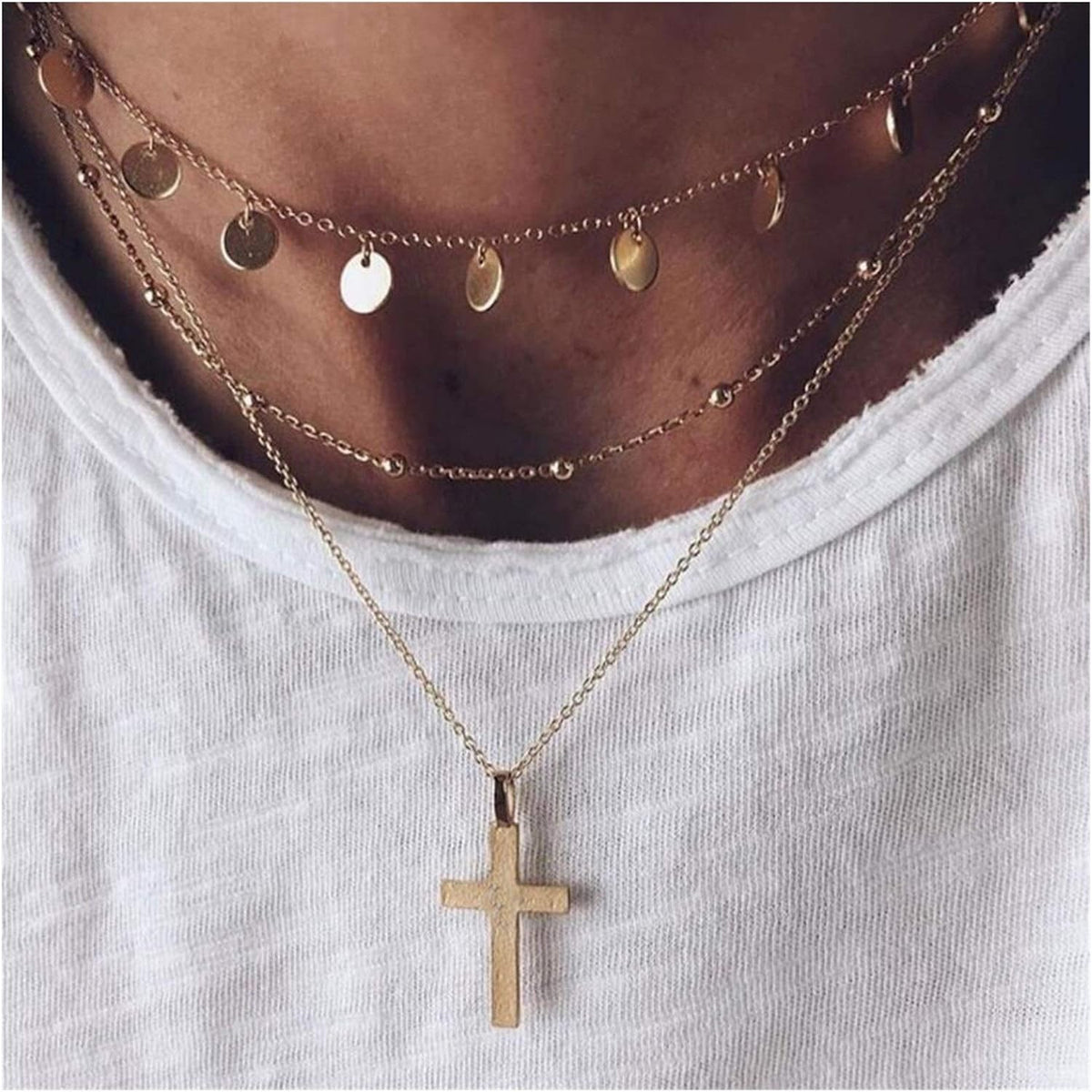 Multi-Element Layered Gold Necklace